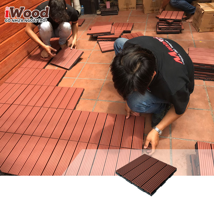 thi công vỉ gỗ nhựa iWood VN300 red brown 2