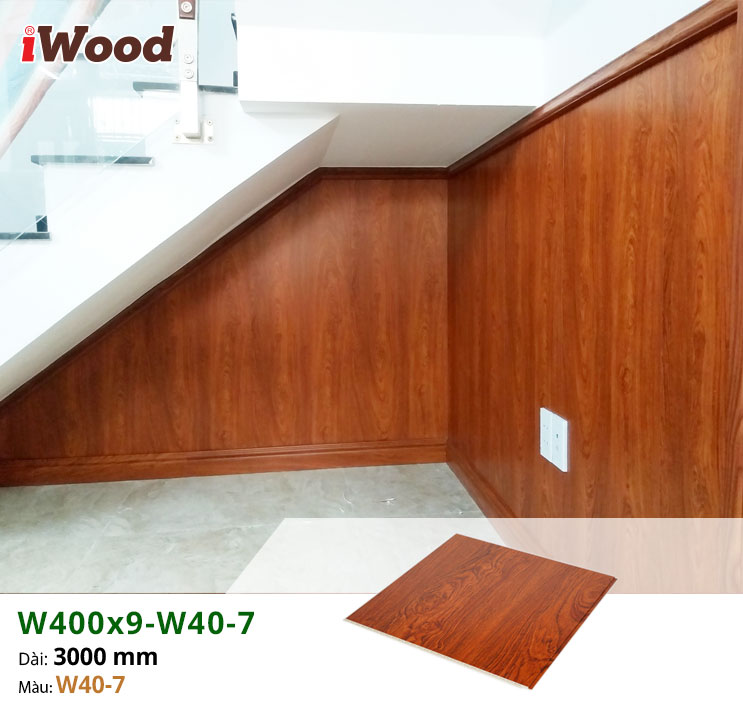 Thi công ốp tường trang trí gỗ nhựa iWood W400x9-W40-7 tại quận 12