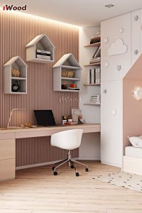 Góc làm việc với tấm lam sóng trang trí