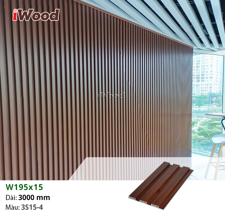 Lam sóng nhựa iWood W195x15-3S15-4 ốp tường