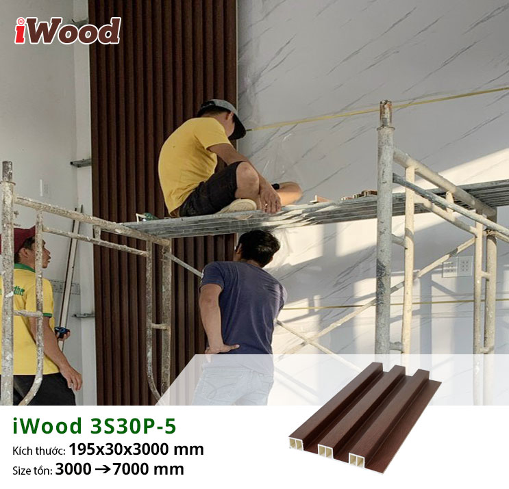 Tấm lam sóng iWood 3S30P-5 kết hợp tấm PVC vân đá