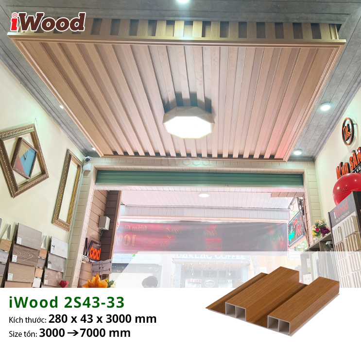 Tấm lam sóng nhựa iWood 2S43-33 ốp trang trí showroom tại Đắk Lắk