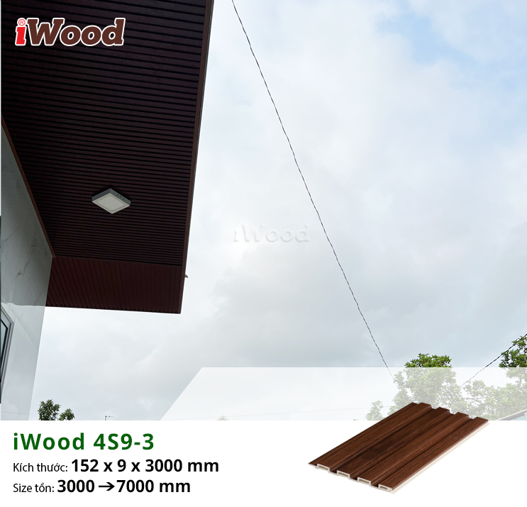 Tấm lam sóng iWood 4S9-3 ốp mái hiên ngoài trời tại Xuân Quế