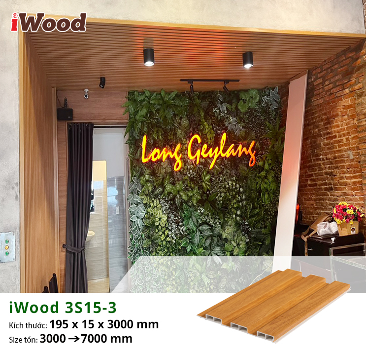 Tấm lam sóng iWood 3S15-3 ốp trang trí quán Long Geylang quận 1