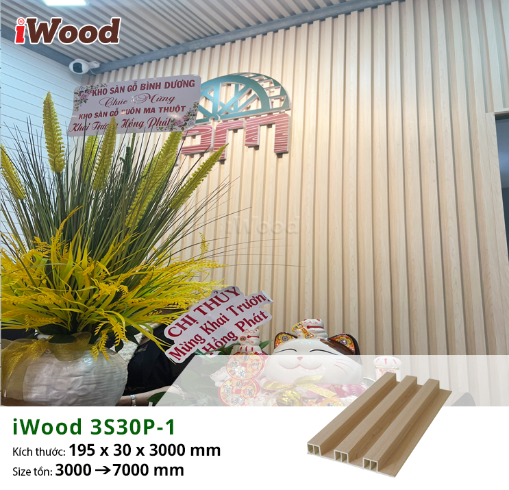 Tấm lam sóng iWood 3S30P-1 ốp trang trí cửa hàng tại Đắk Lắk