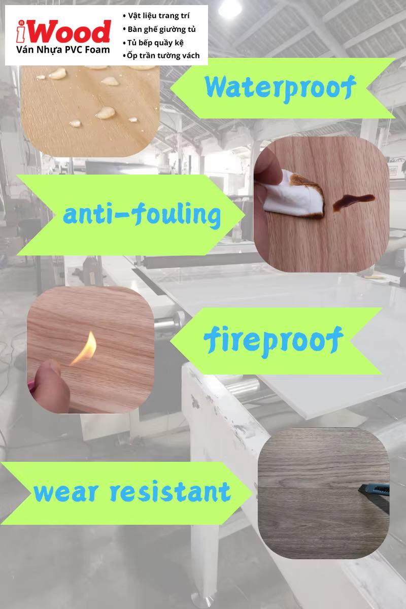Ván nhựa PVC Foam iWood 4 tính năng: chống nước, chống bẩn, chống cháy, chịu lực