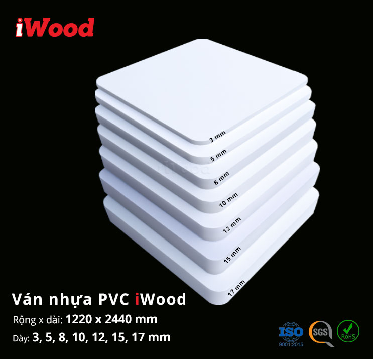 Bộ ván nhựa PVC Foam iWood đầy đủ 6 độ dày 5-17mm tiêu chuẩn nội thất