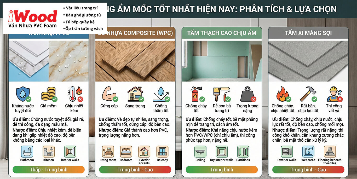 Ván nhựa PVC Foam iWood ứng dụng ốp tường không gian sống