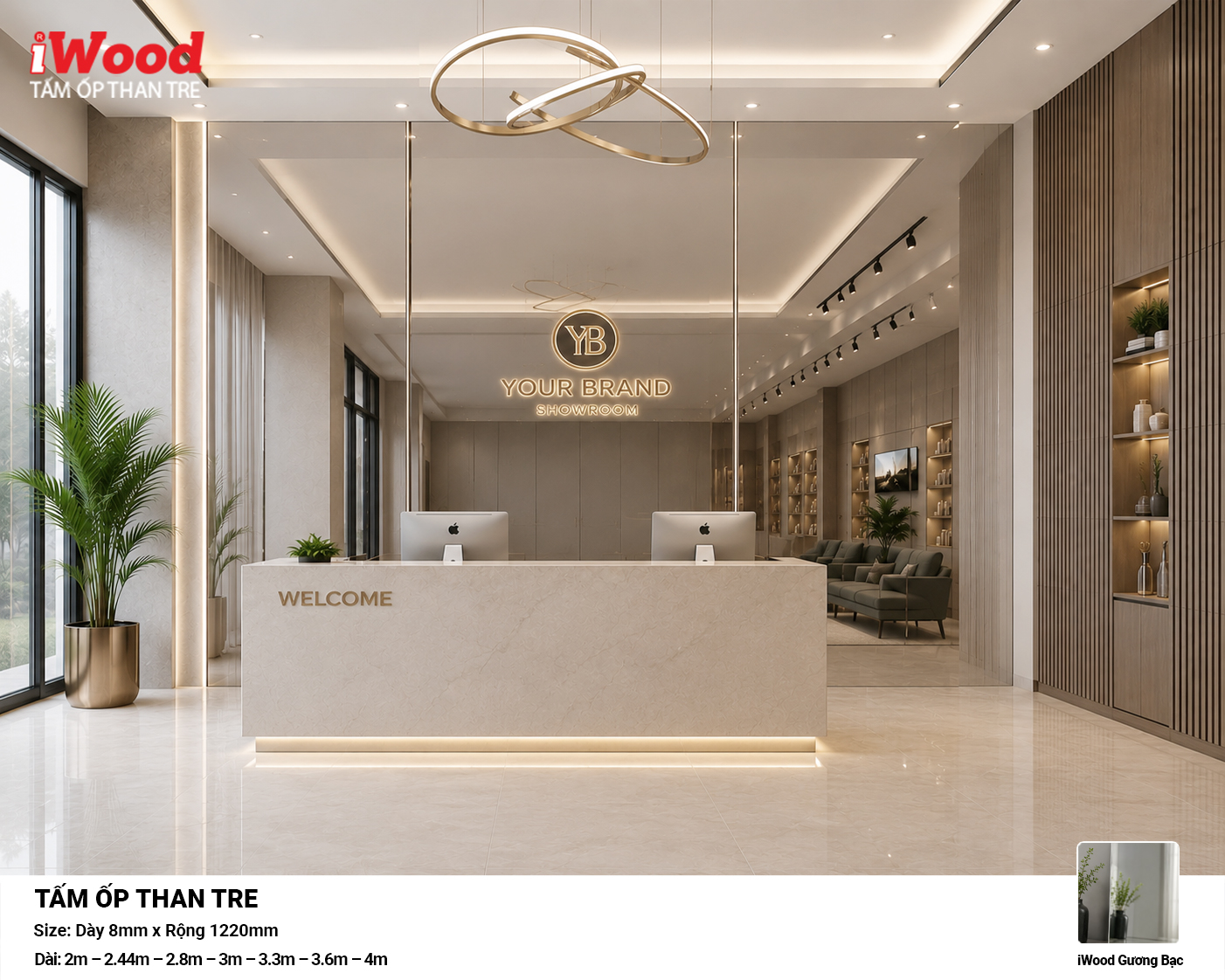 Tấm ốp than tre Film tráng gương bạc iWood GB