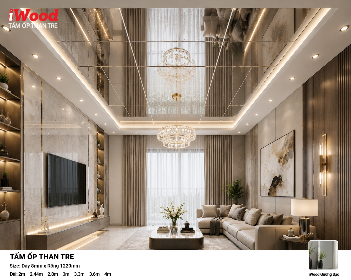 Tấm ốp than tre Film tráng gương bạc iWood GB