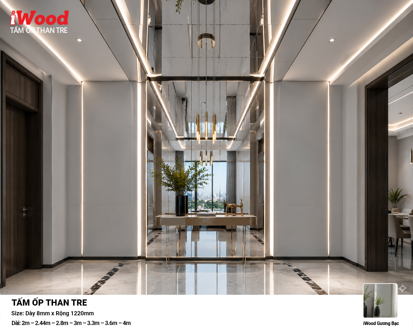 Tấm ốp than tre Film tráng gương bạc iWood GB