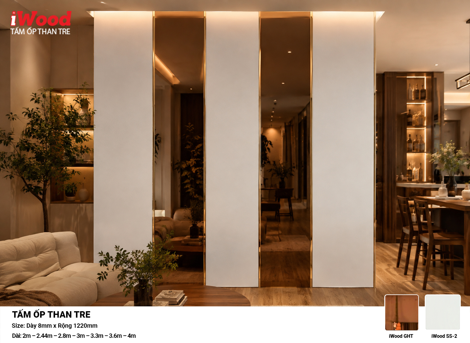 Tấm ốp than tre Film tráng gương hồng trà iWood GHT