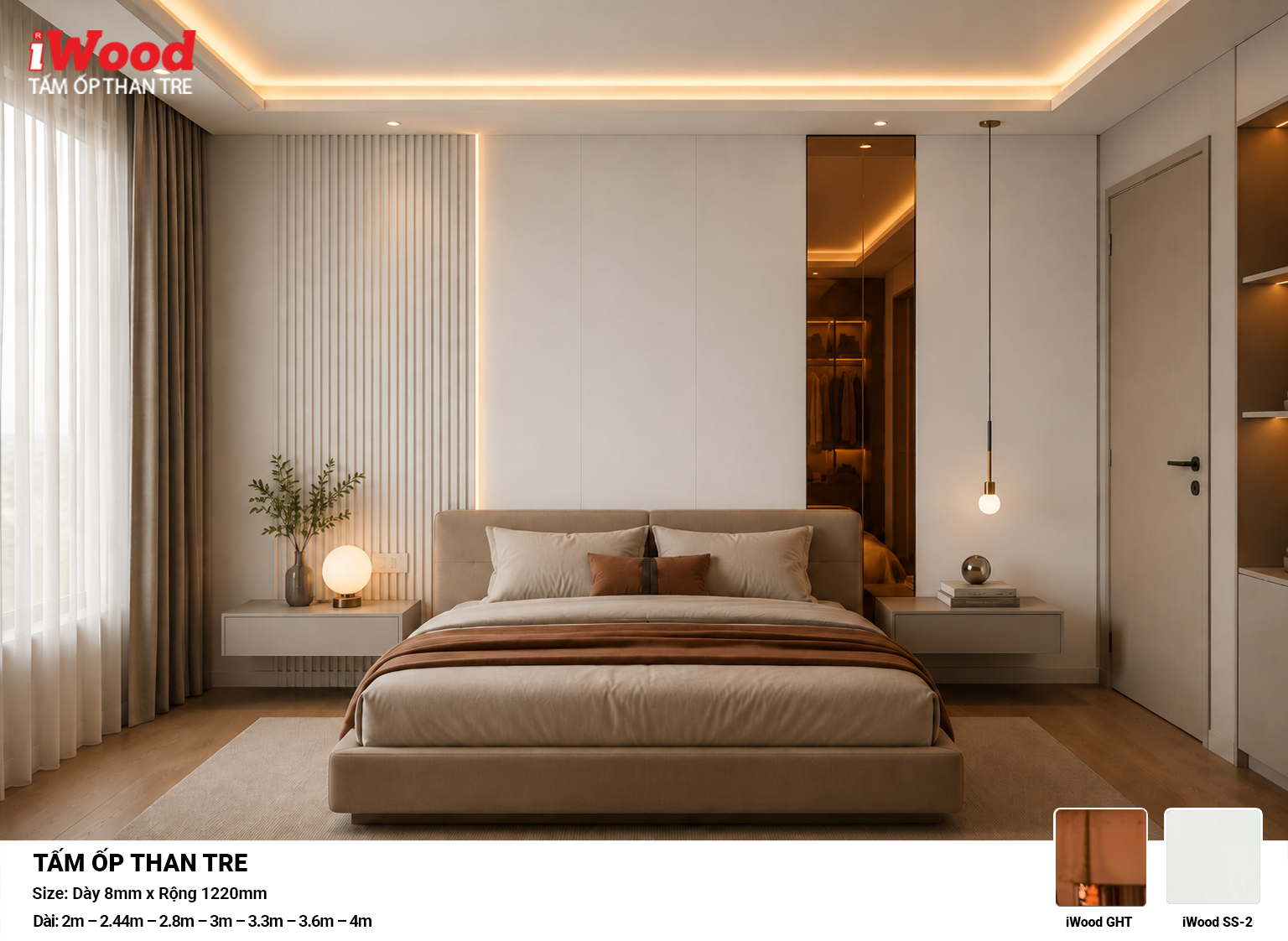 Tấm ốp than tre Film tráng gương hồng trà iWood GHT